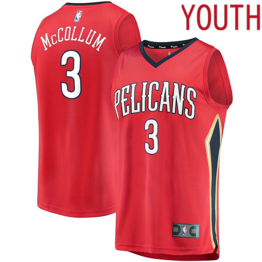 Youth New Orleans Pelicans 3 C.J. McCollum Fanatics Branded Red Statement Edition 2021-22 Fast Break Player NBA Jersey